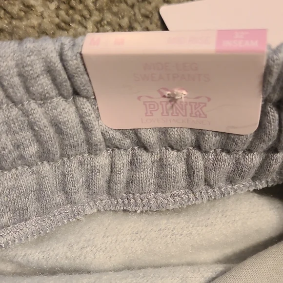 LoveShackFancy Gray Wide Leg Sweatpants with Pink Accents - Picture 10 of 14